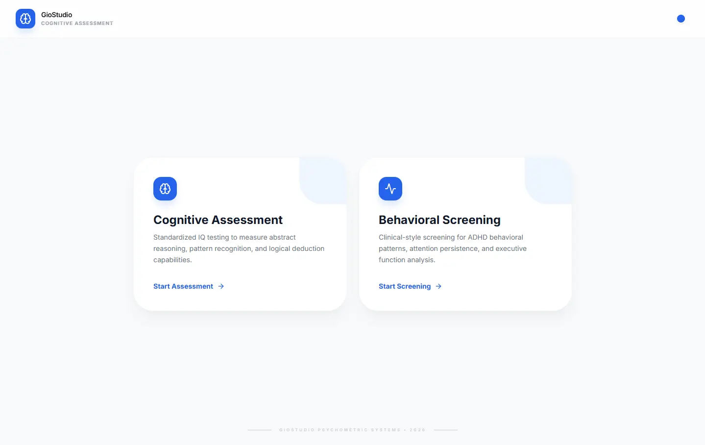 GioStudio IQ: Cognitive assessment web application built with React and TypeScript